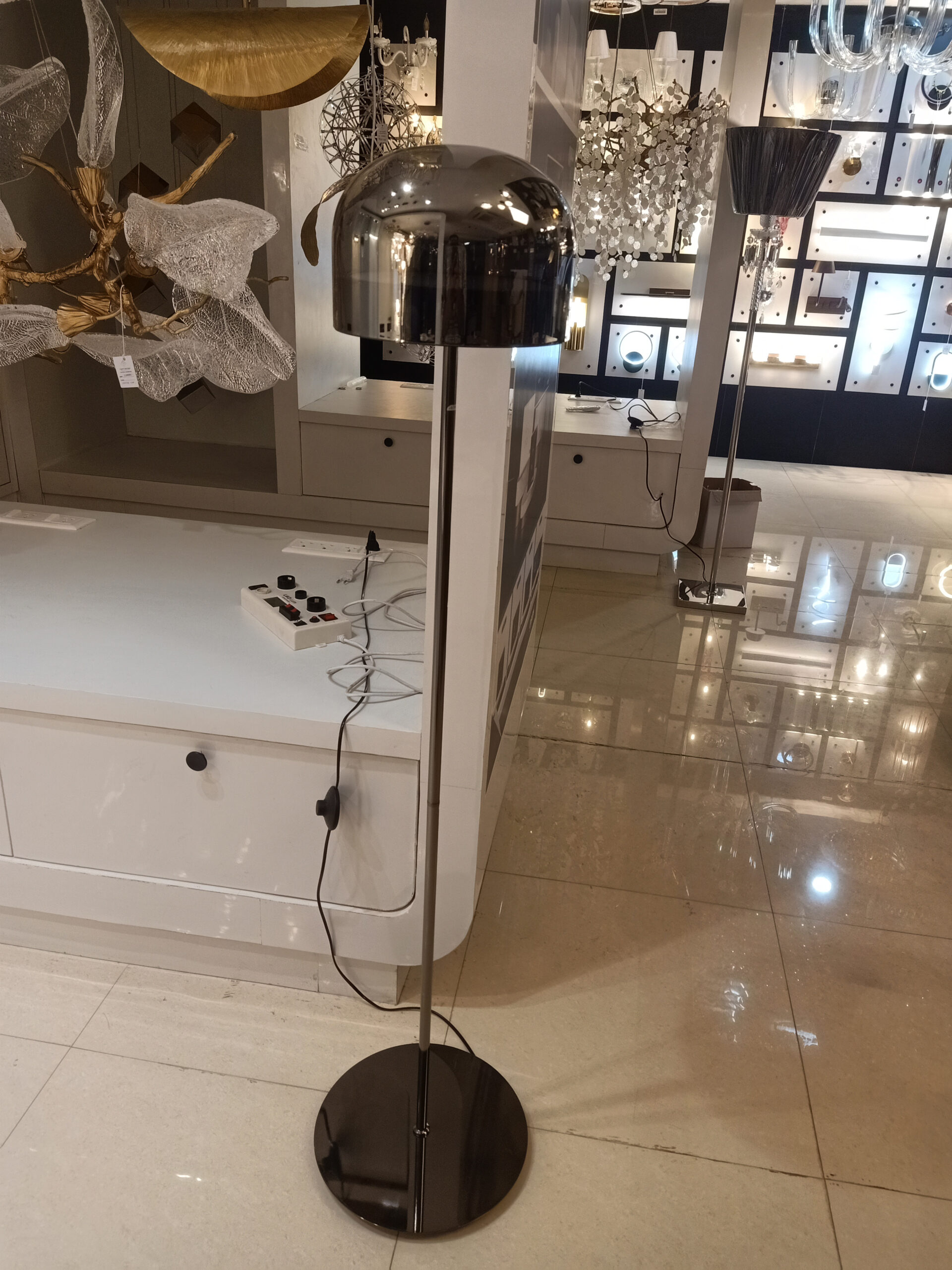 Chrome Floor Lamp with Dome Shade