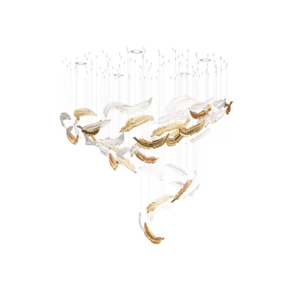 Featherfall Modern Feather Chandelier - Gold and Crystal