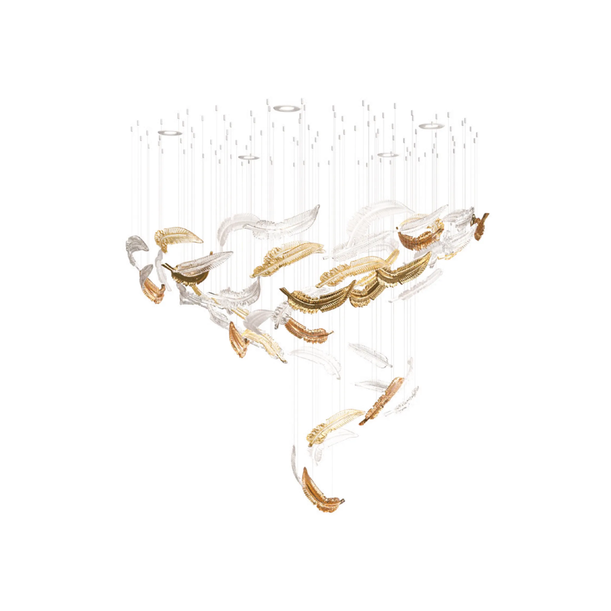 Featherfall Modern Feather Chandelier - Gold and Crystal
