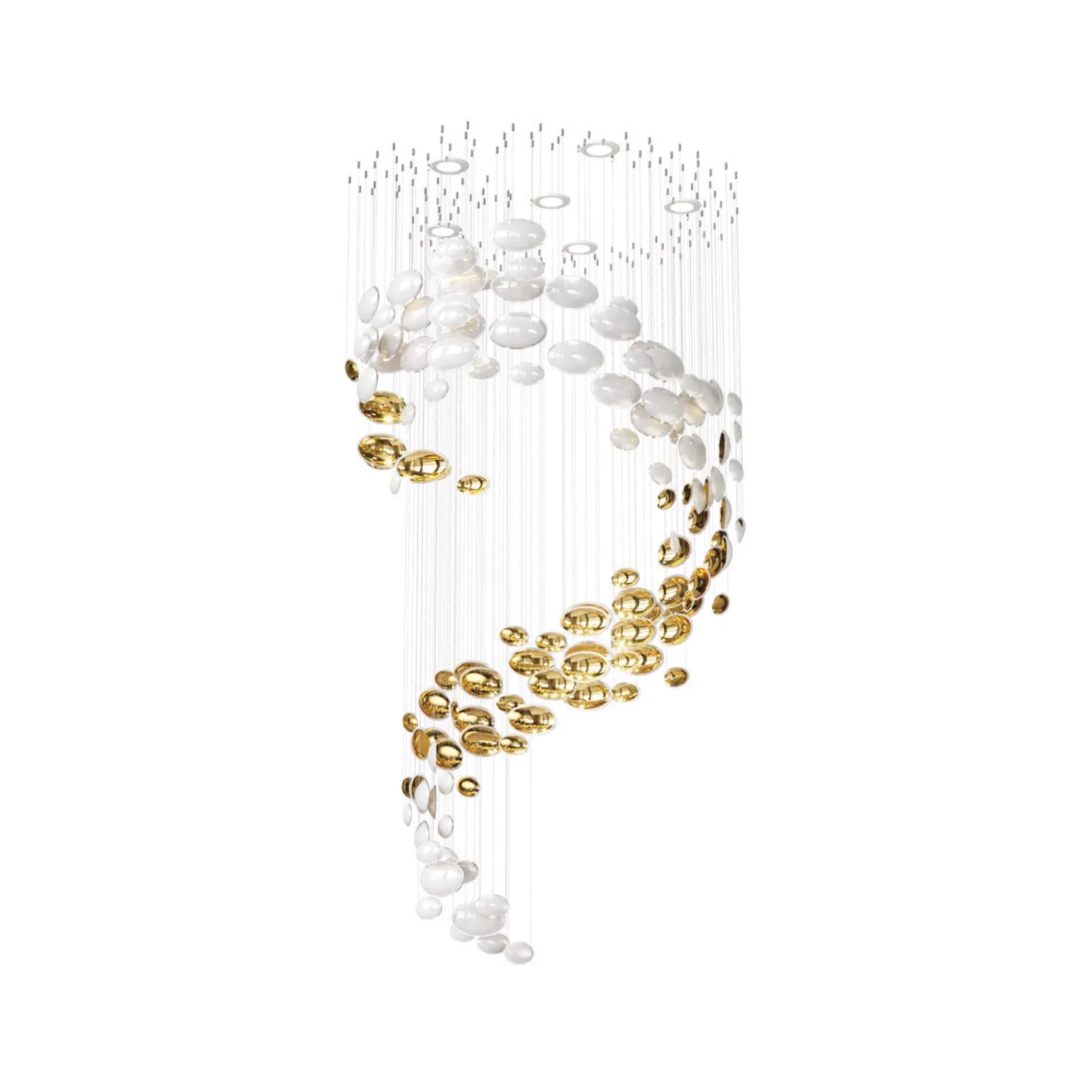 Cascade Modern Glass Disc Chandelier - Gold & White